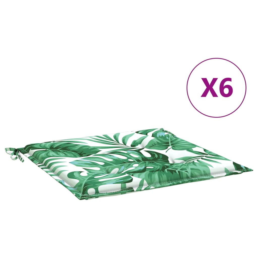 vidaXL Blazine za vrtne stole 6 kosi vzorec listja 50x50x3 cm tkanina