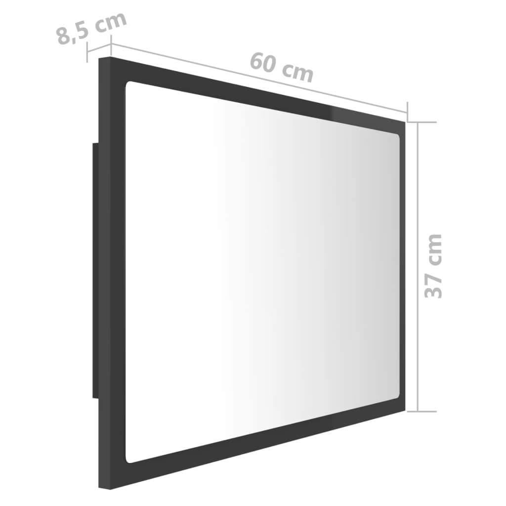 vidaXL LED kopalniško ogledalo visok sijaj sivo 60x8,5x37 cm akril