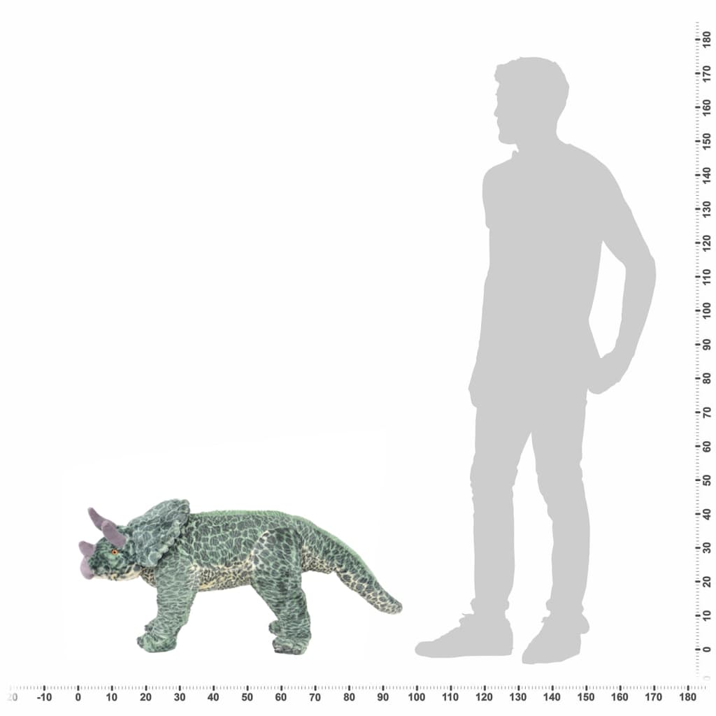 vidaXL Stoječa plišasta igrača dinozaver triceratops zelen XXL