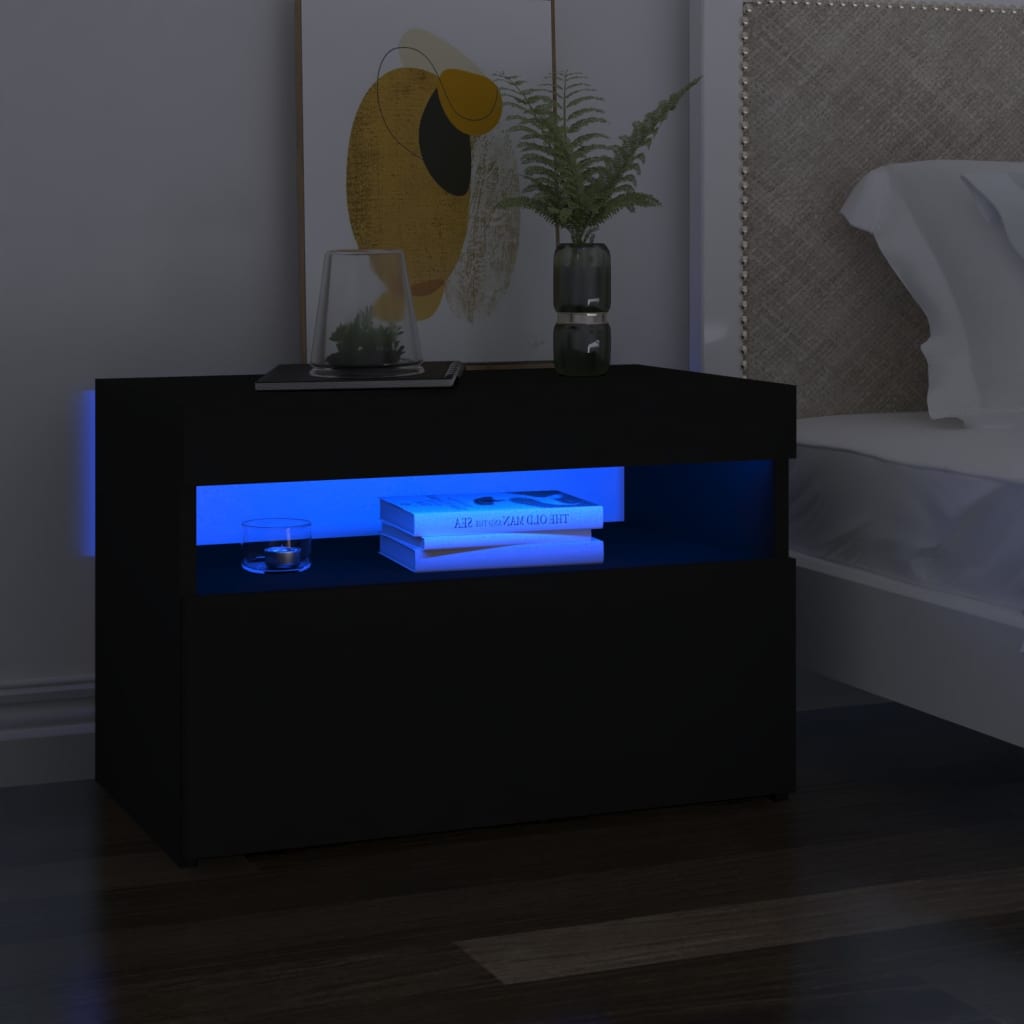vidaXL Nočna omarica z LED lučkami črna 60x35x40 cm iverna plošča