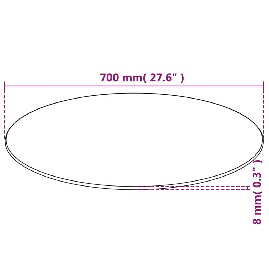 vidaXL Površina za Mizo Kaljeno Steklo Okrogle Oblike 700 mm