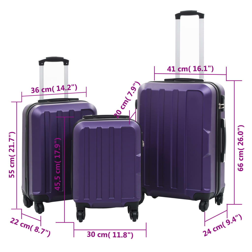 vidaXL Trdi potovalni kovčki 3 kosi vijolični ABS