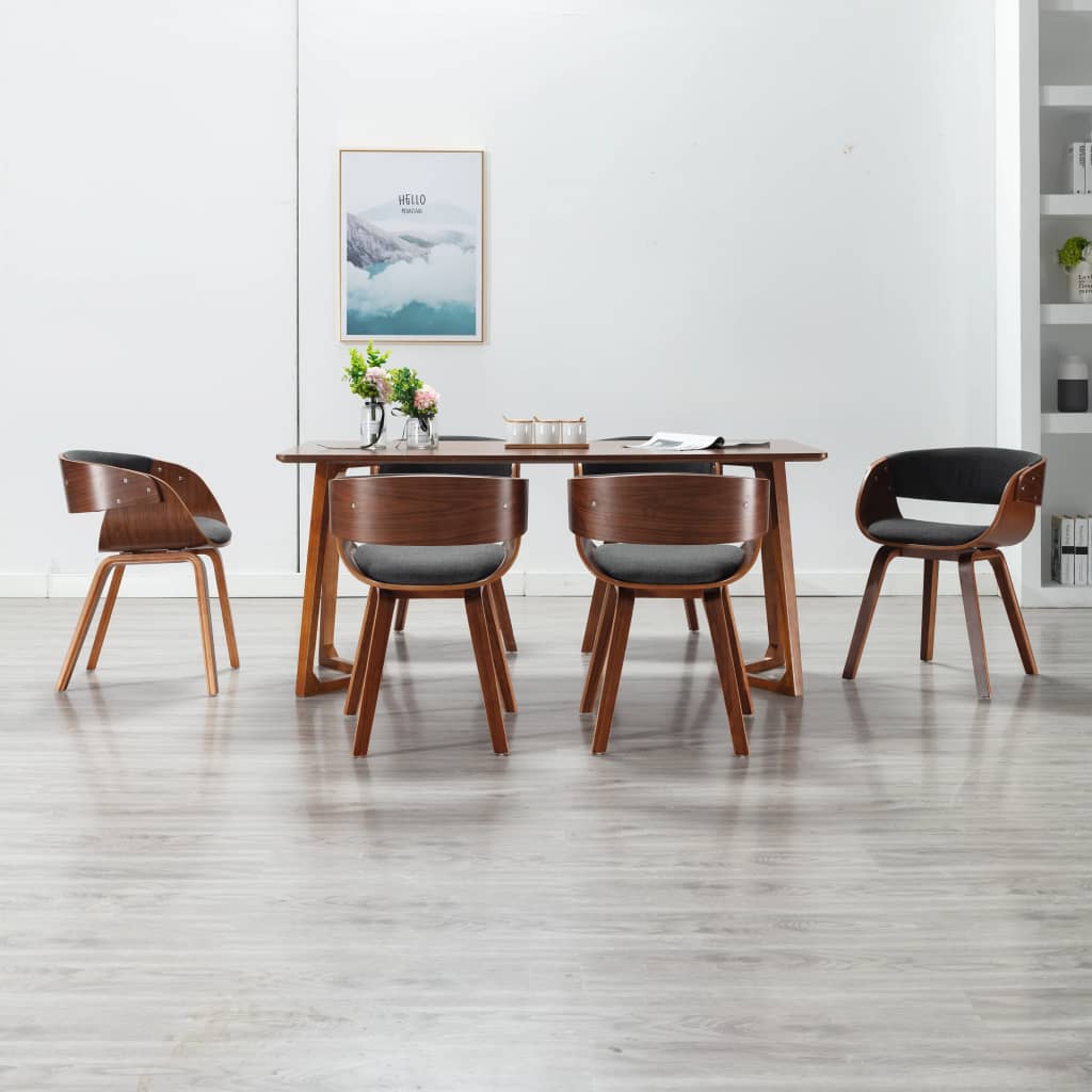 vidaXL Jedilni stoli 6 kosov sivi ukrivljen les in blago