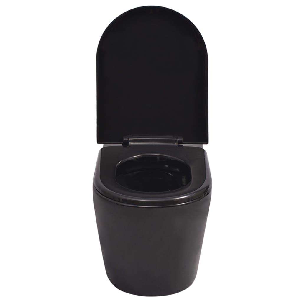 vidaXL Viseča WC školjka z vgradnim kotličkom keramika črna
