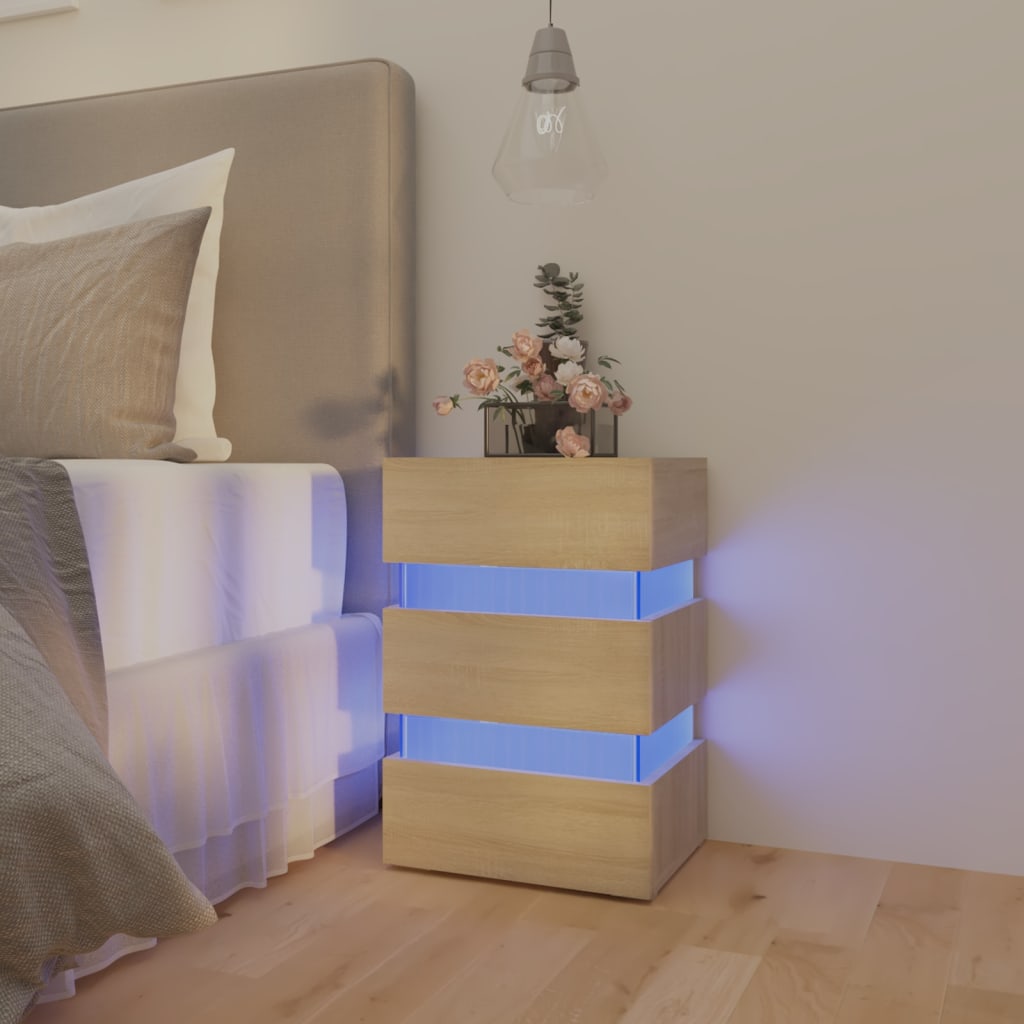 vidaXL LED nočna omarica sonoma hrast 45x35x67 cm inženirski les