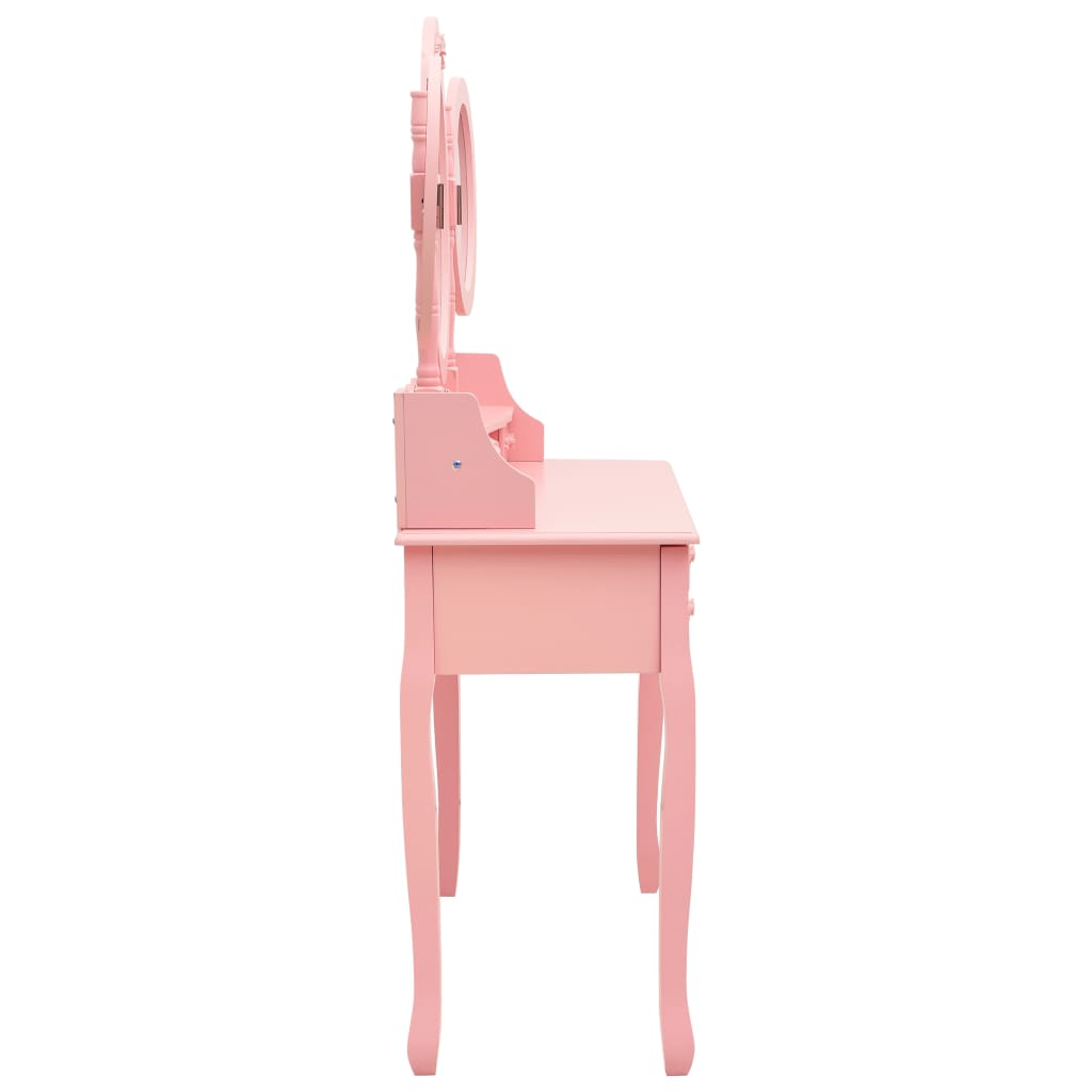 vidaXL Mizica za ličenje s stolčkom in tridelnim ogledalom roza