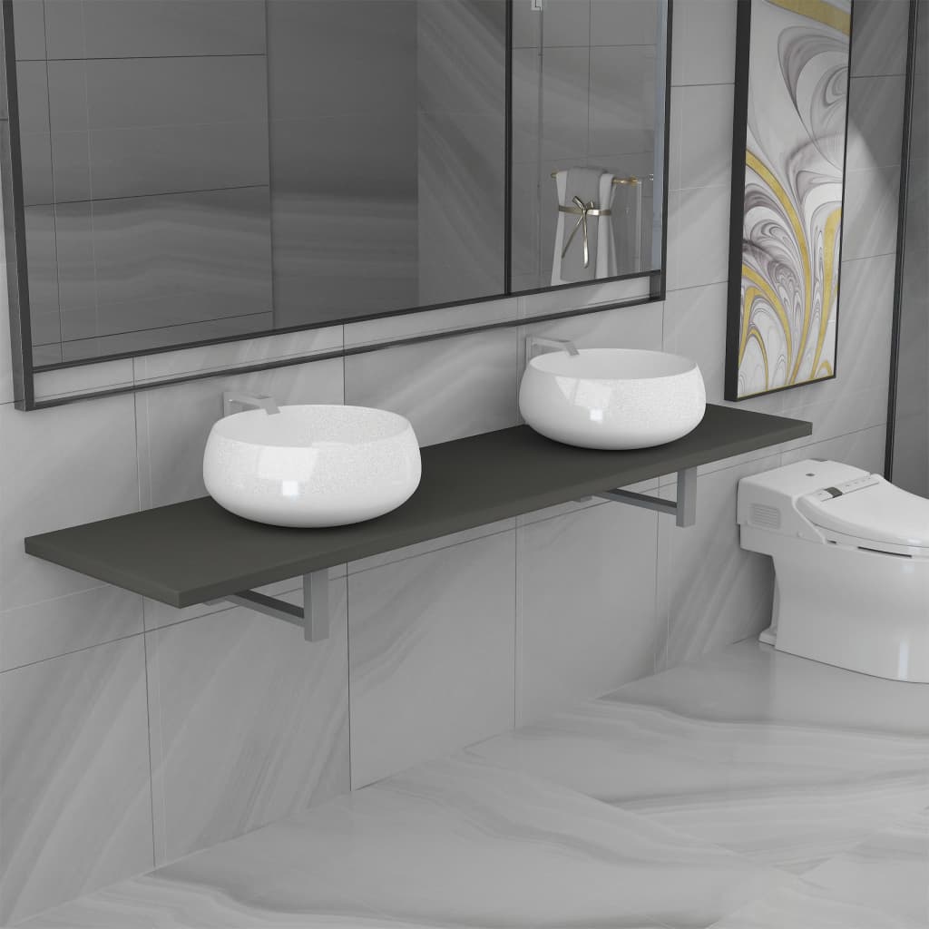 vidaXL Tridelni komplet kopalniškega pohištva iz keramike siv