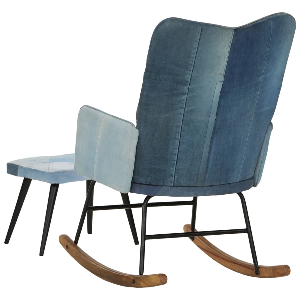 vidaXL Gugalni stol s stolčkom za noge denim krpanka platno