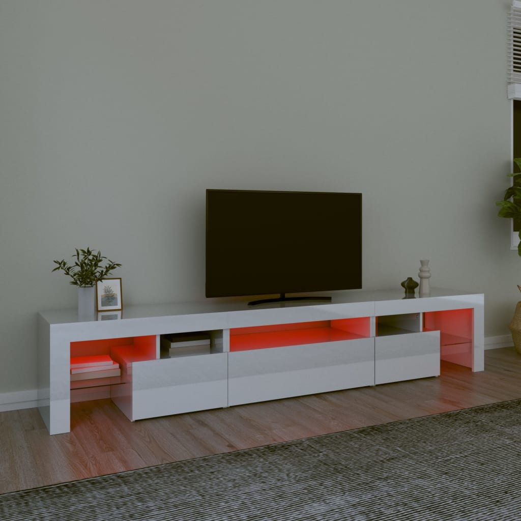 vidaXL TV omarica z LED lučkami visok sijaj bela 215x36,5x40 cm