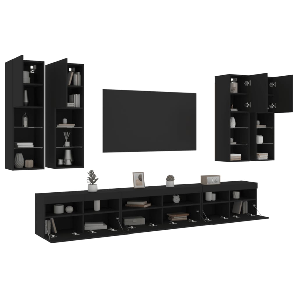 vidaXL Komplet TV omaric z LED lučkami 7-delni črn