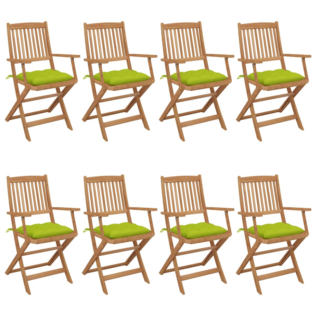 vidaXL Zložljivi vrtni stoli 8 kosov z blazinami trden akacijev les