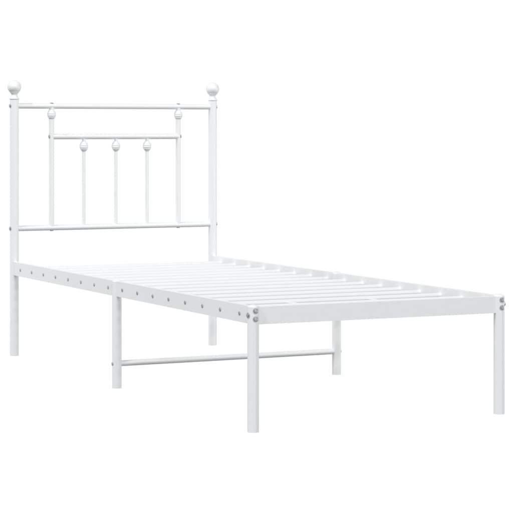 vidaXL Kovinski posteljni okvir z vzglavjem bel 75x190 cm