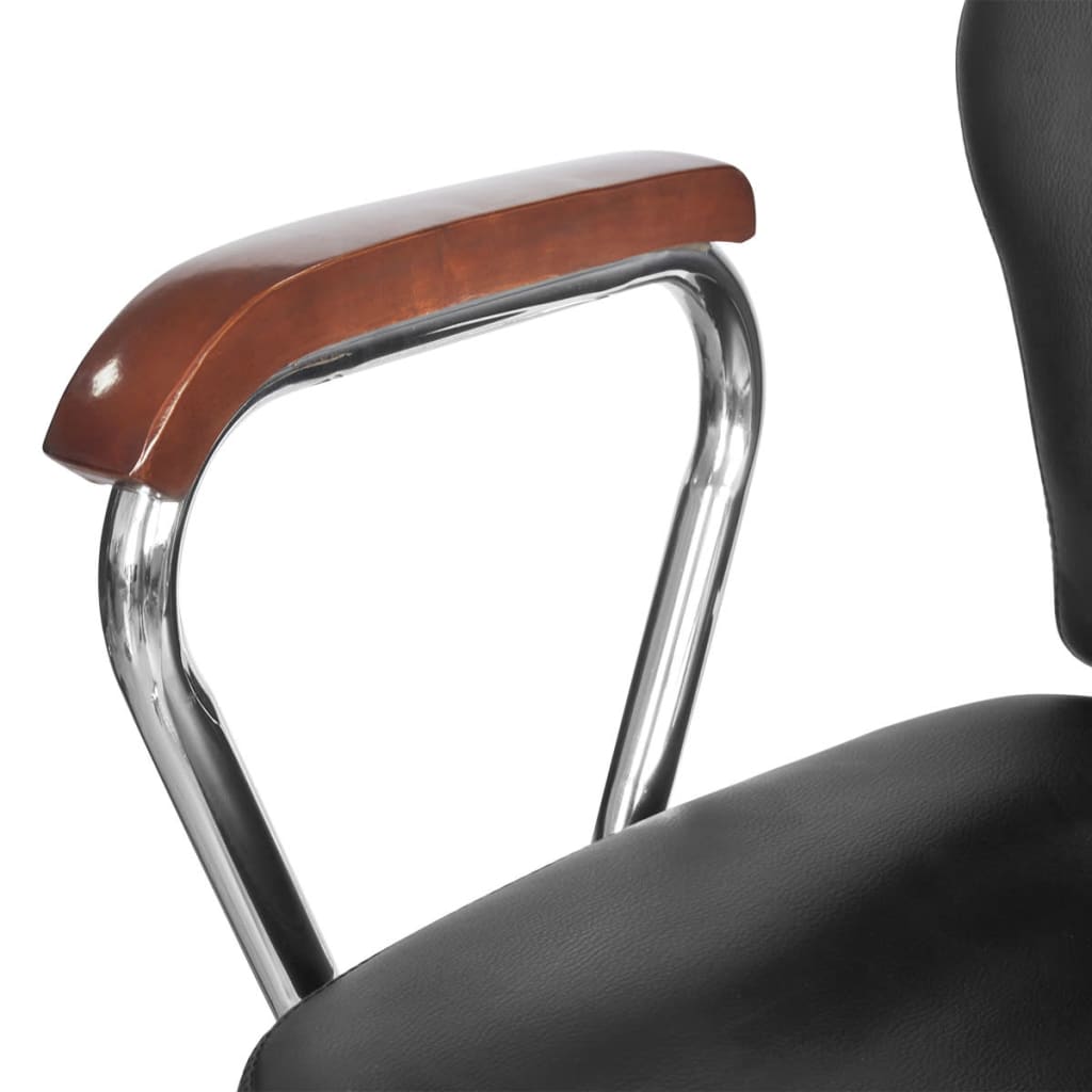 Črn profesionalni brivski stol iz umetnega usnja z naslonom za glavo