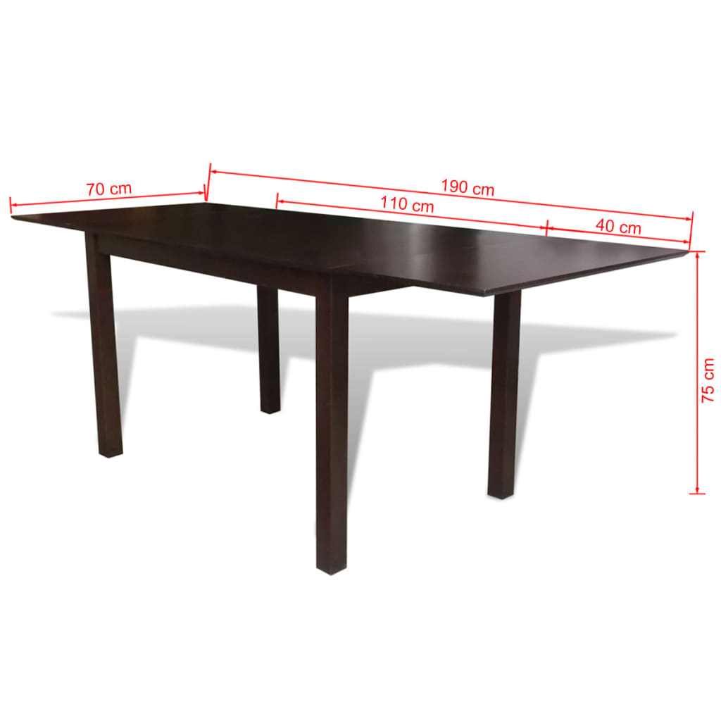 vidaXL Raztegljiva jedilna miza iz kavčukovca rjava 190 cm