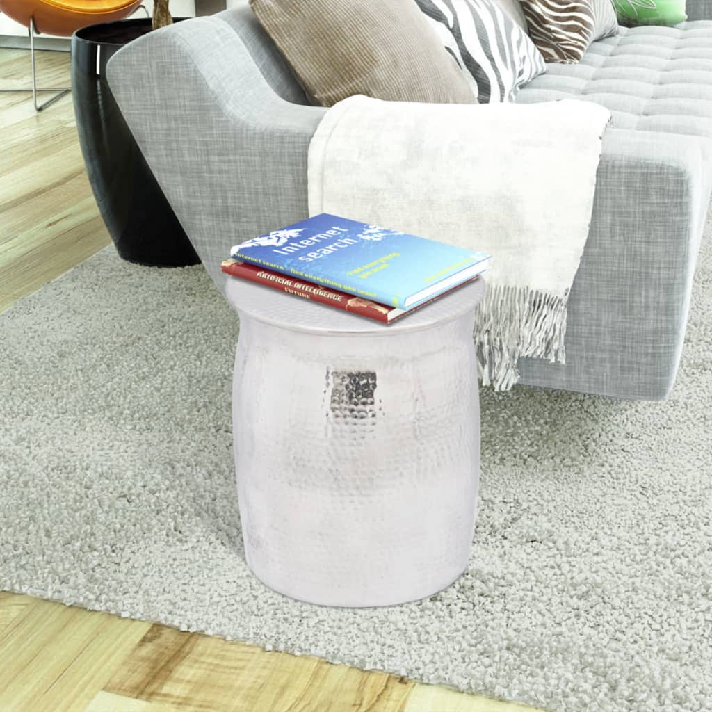 vidaXL Sploščen aluminijast stolček/odstavna mizica srebrna