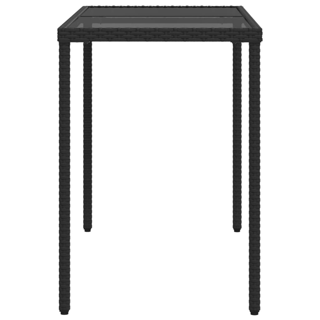 vidaXL Vrtna miza s stekleno ploščo črna 115x54x74 cm poli ratan