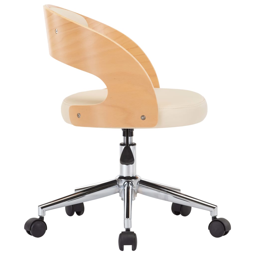 vidaXL Vrtljiv pisarniški stol krem ukrivljen les in umetno usnje
