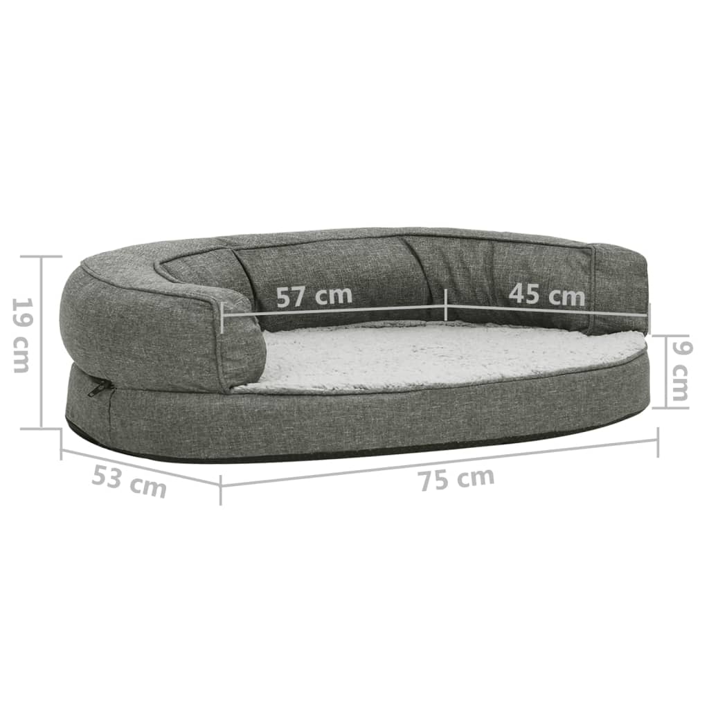 vidaXL Ergonomska pasja postelja 75x53 cm videz platna flis siva