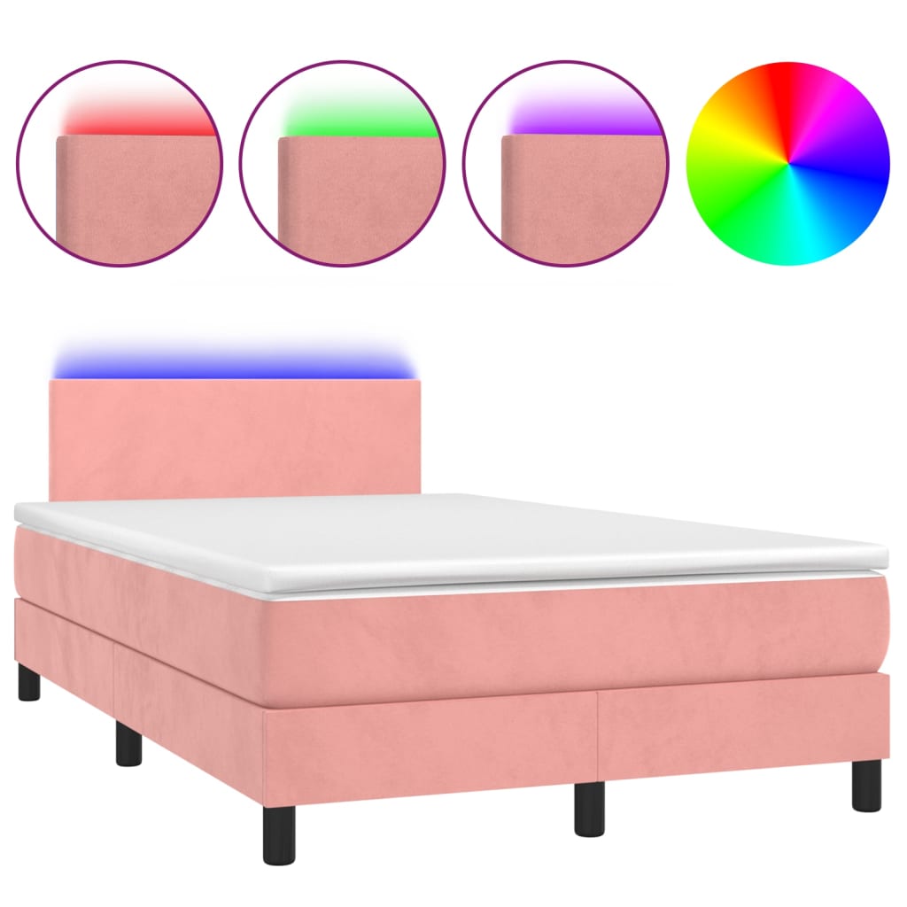 vidaXL Box spring postelja z vzmetnico LED roza 120x200 cm žamet