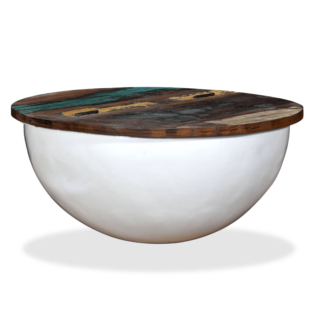 vidaXL Klubska mizica iz trdnega predelanega lesa bela oblika sklede