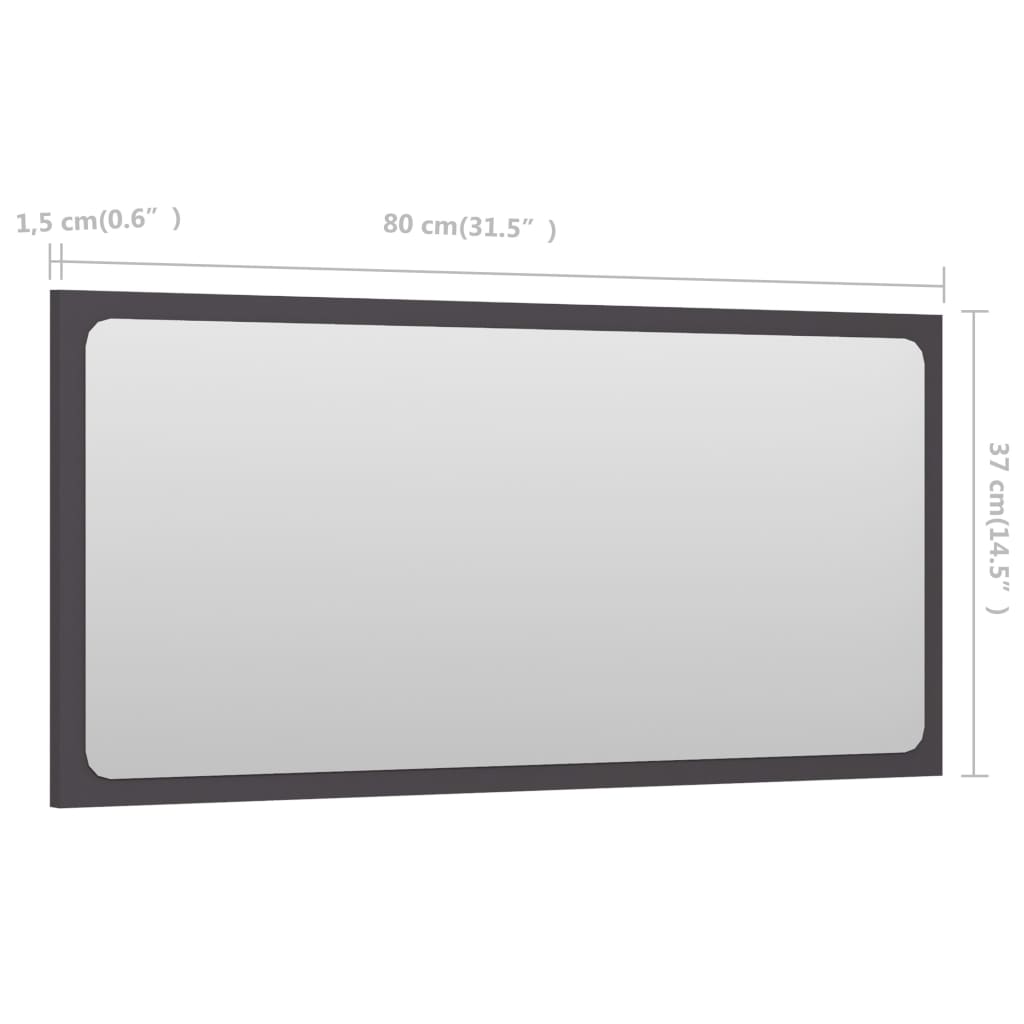vidaXL Kopalniško ogledalo sivo 80x1,5x37 cm iverna plošča