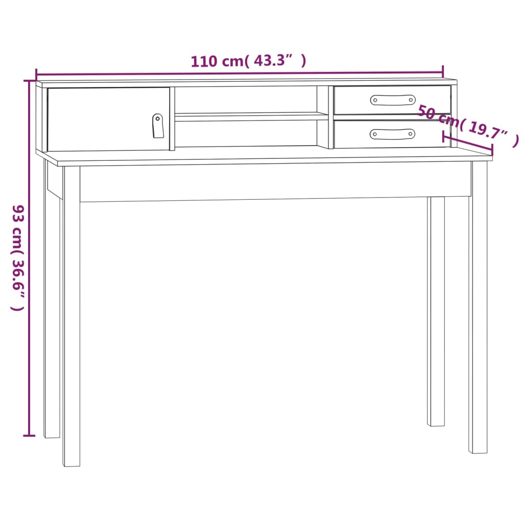 vidaXL Pisalna miza 110x50x93 cm trdna borovina