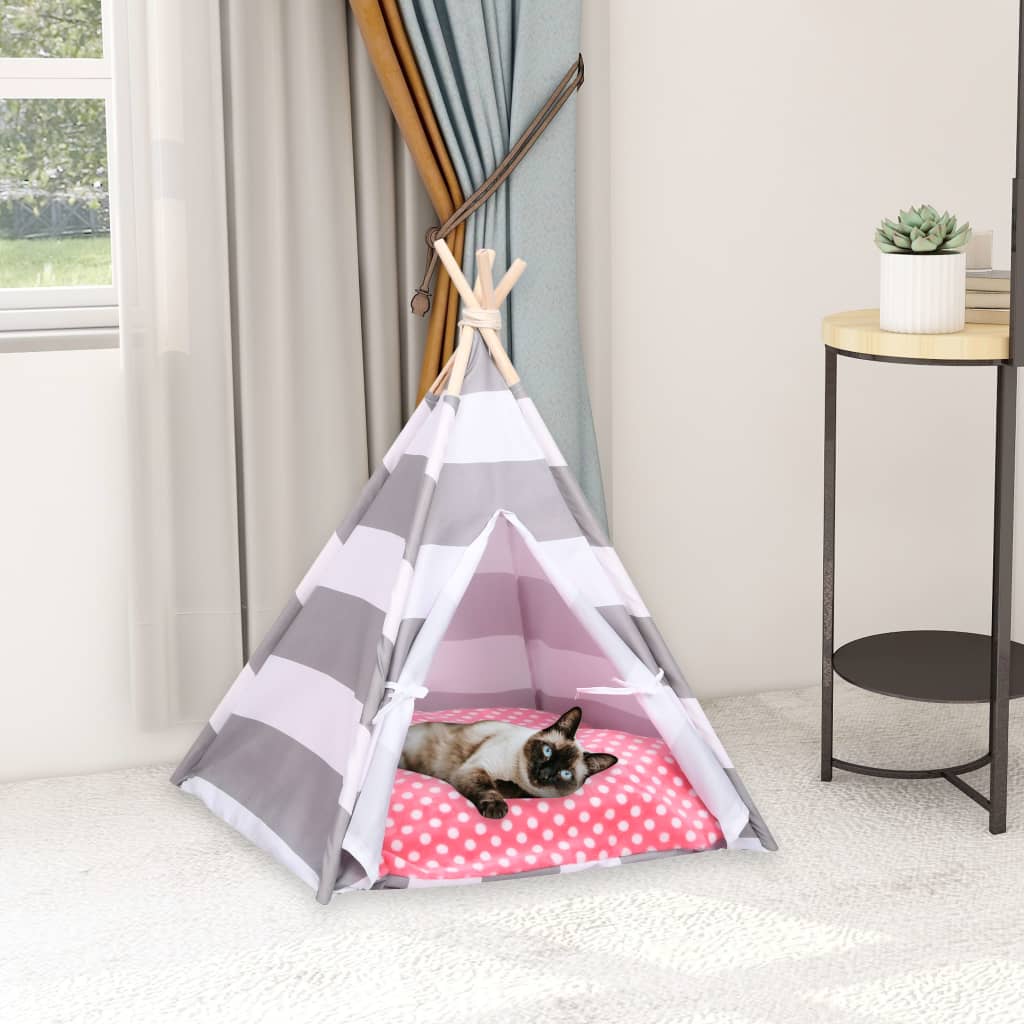 vidaXL Mačji tipi šotor z vrečo peach skin črtast 60x60x70 cm
