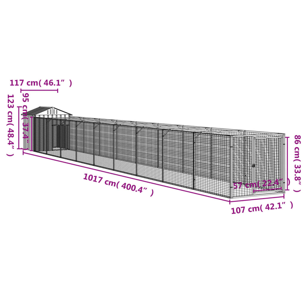 vidaXL Pasja uta s streho antracitna 117x1017x123 cm pocinkano jeklo