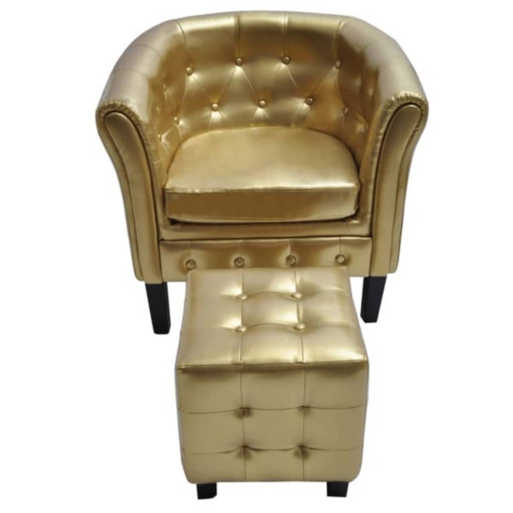 vidaXL Tubast stol s stolčkom za noge iz zlatega umetnega usnja