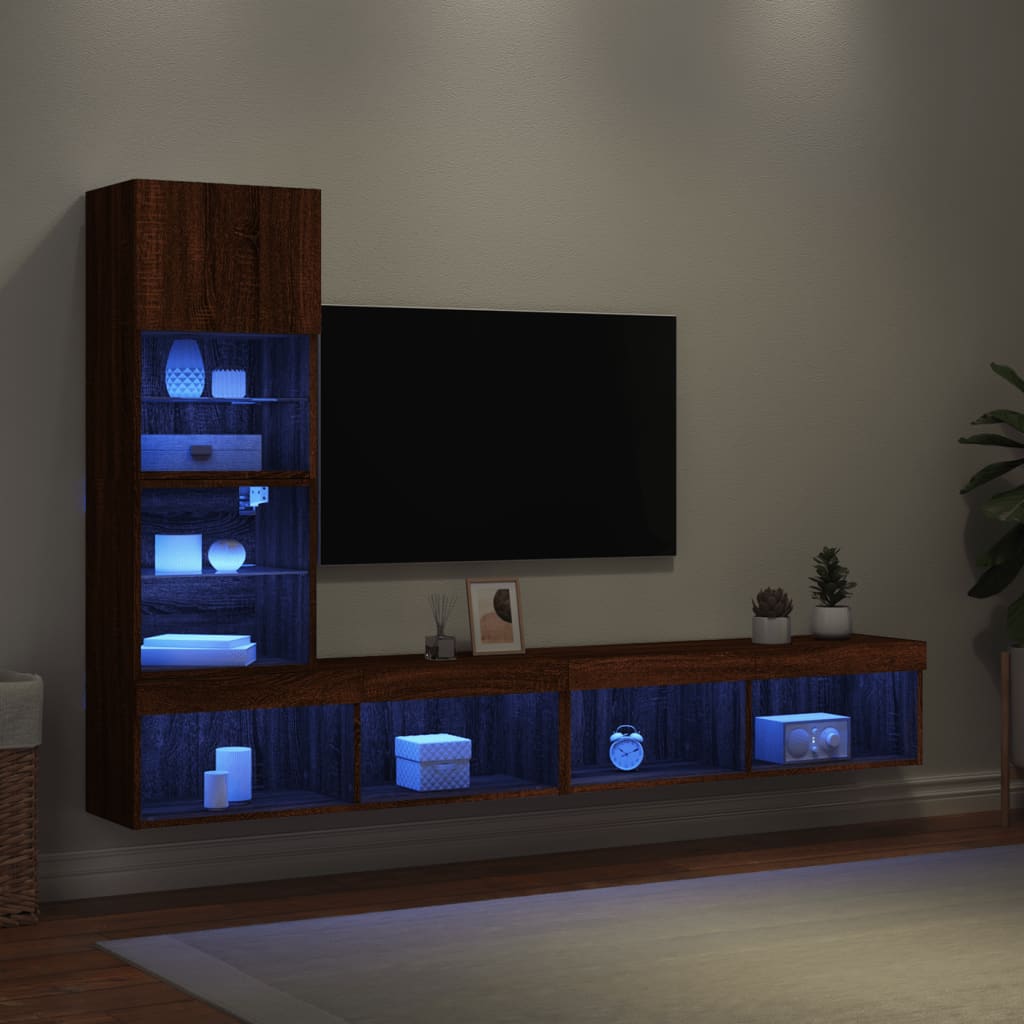 vidaXL Komplet TV omaric LED 4-delni rjavi hrast inženirski les