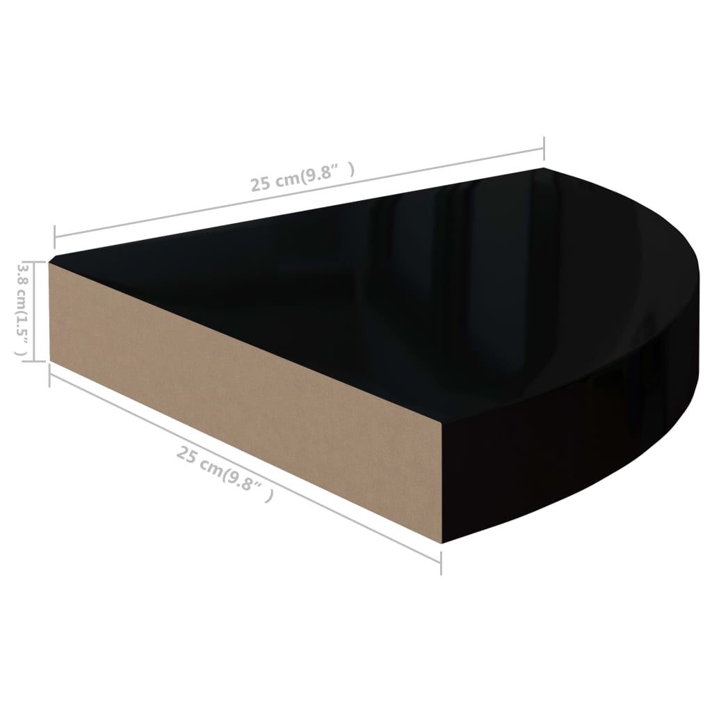 vidaXL Kotne police 4 kosi visok sijaj črne 25x25x3,8 cm MDF