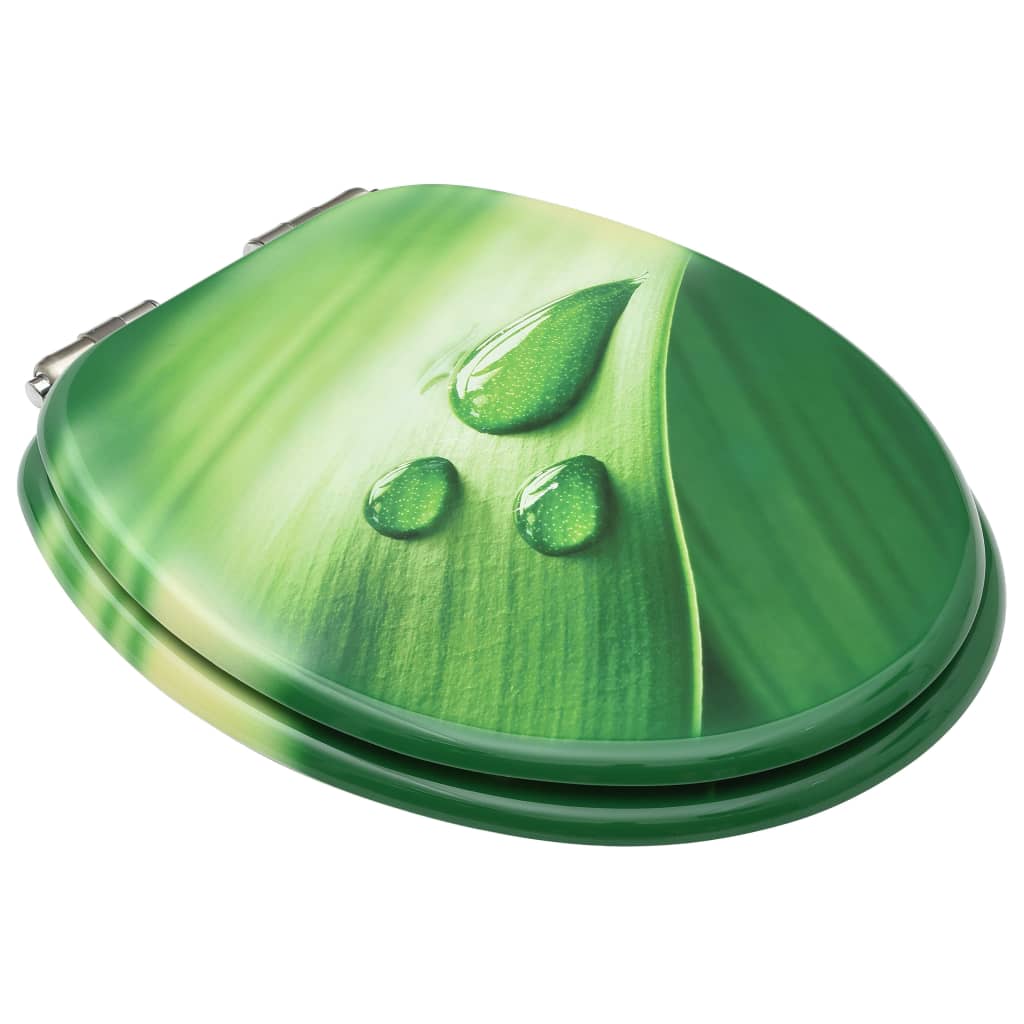 vidaXL Deska za WC školjko s pokrovom 2 kosa mediapan zelena kapljica