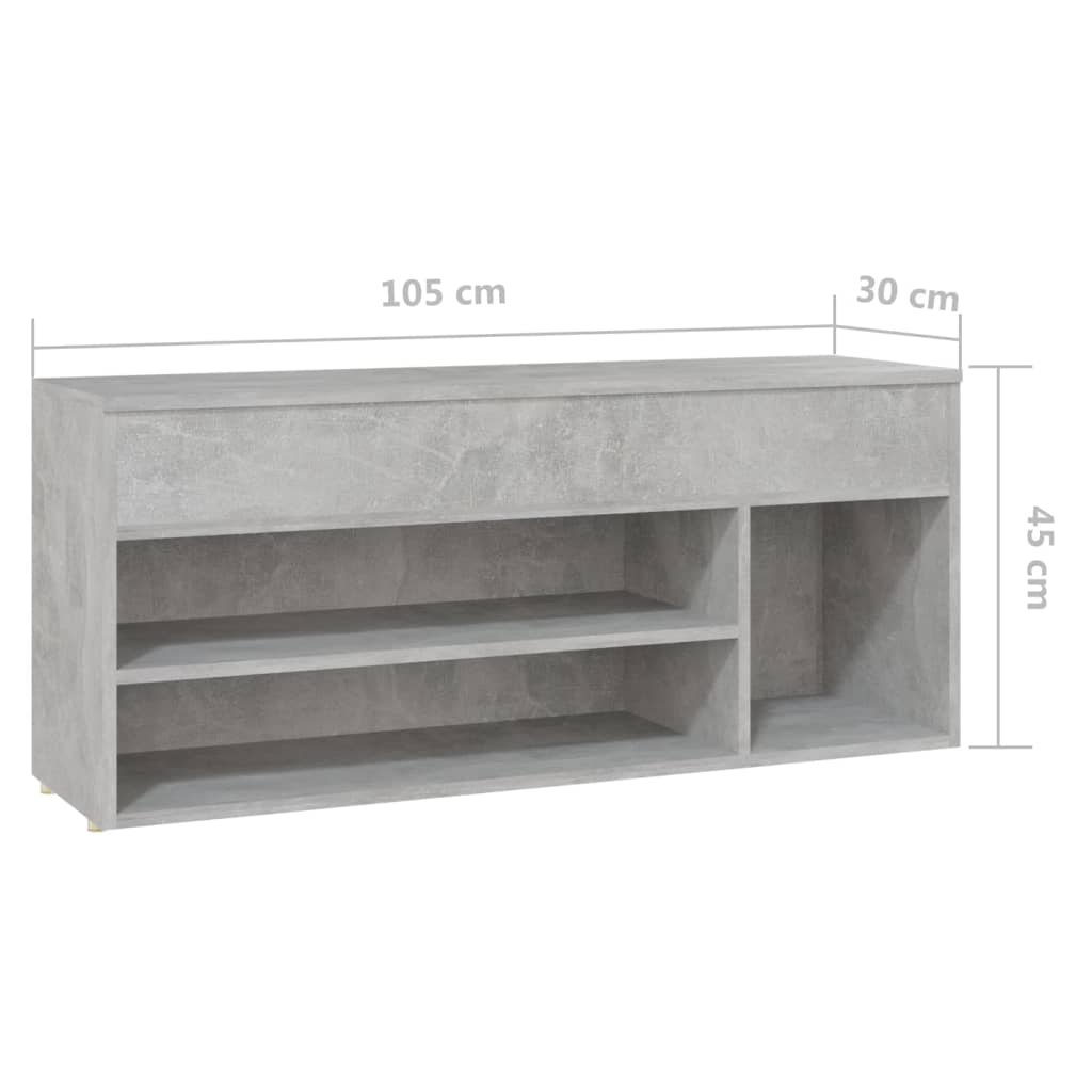 vidaXL Klop za čevlje betonsko siva 105x30x45 cm iverna plošča