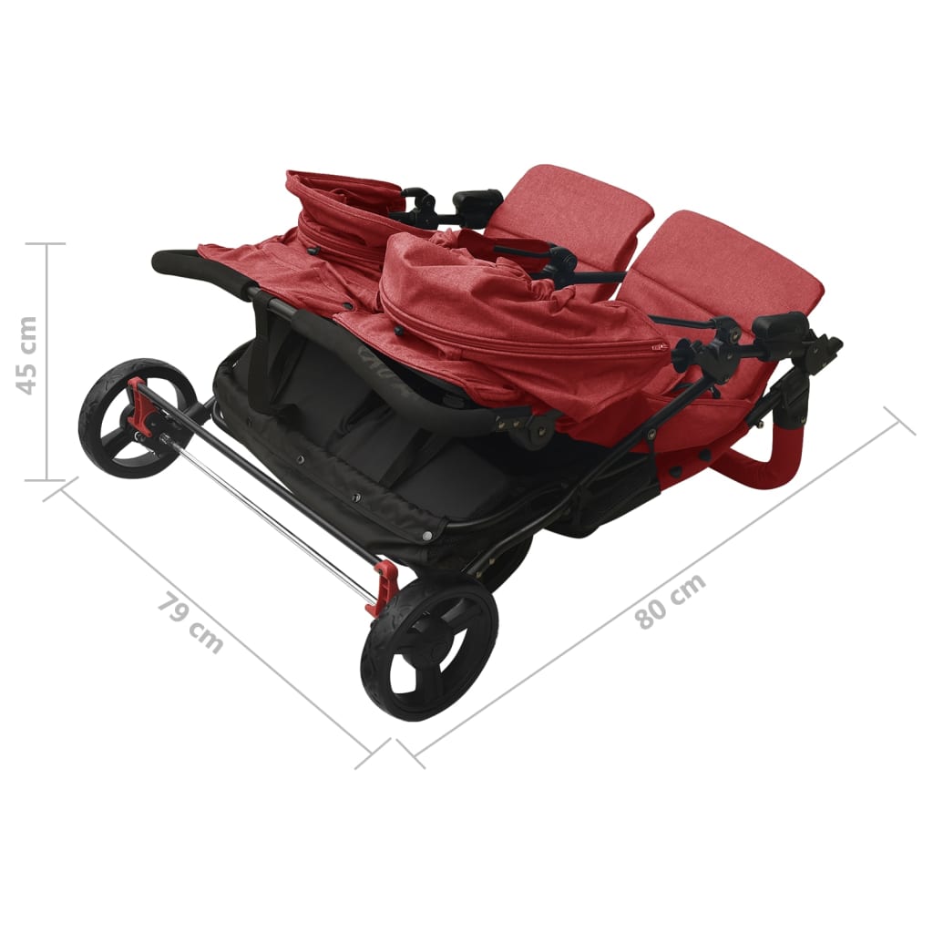 vidaXL Otroški voziček za dvojčke rdeč jeklen