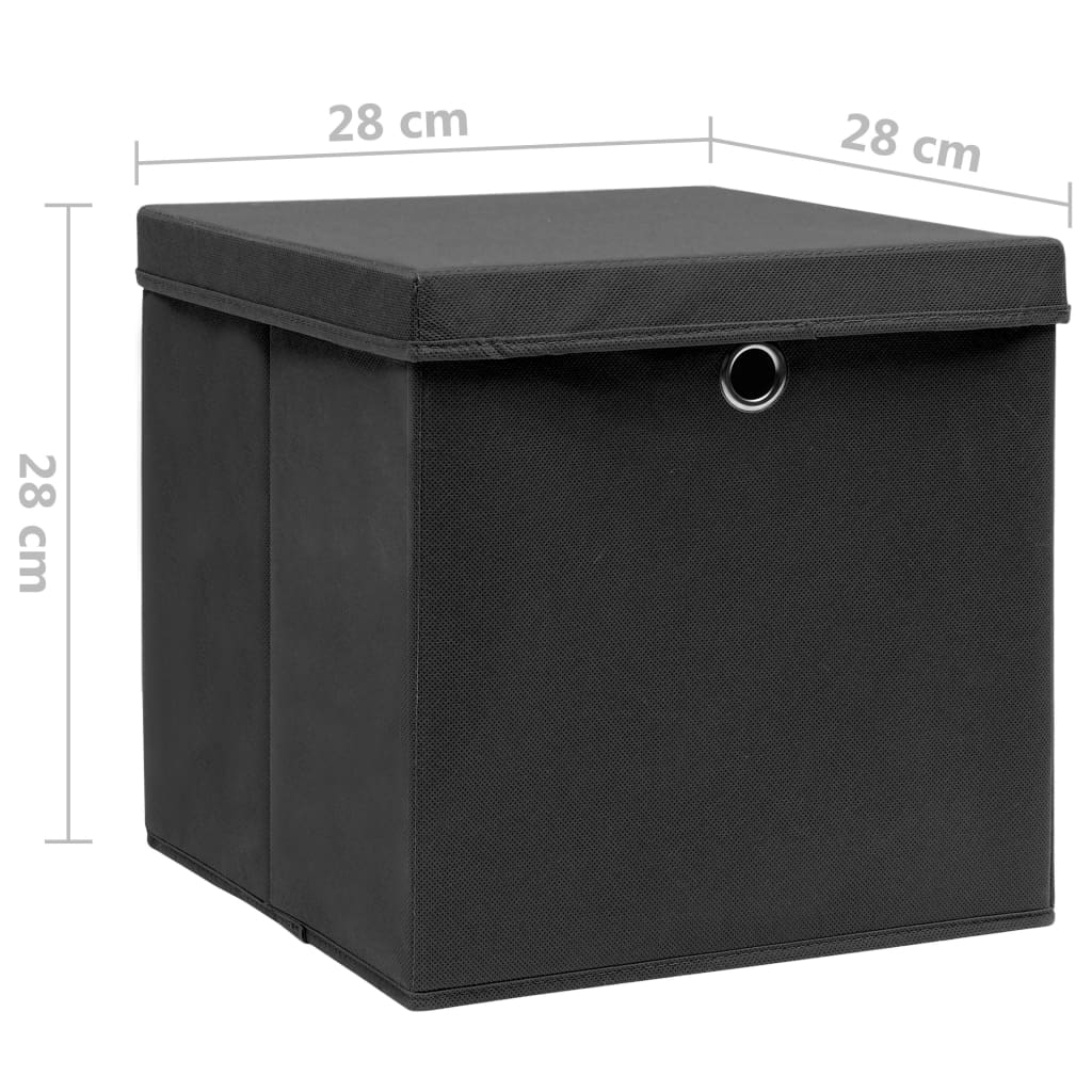 vidaXL Škatle s pokrovi 4 kosi 28x28x28 cm črne