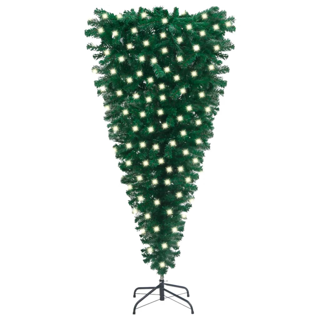 vidaXL Obrnjena novoletna jelka z LED lučkami zelena 180 cm