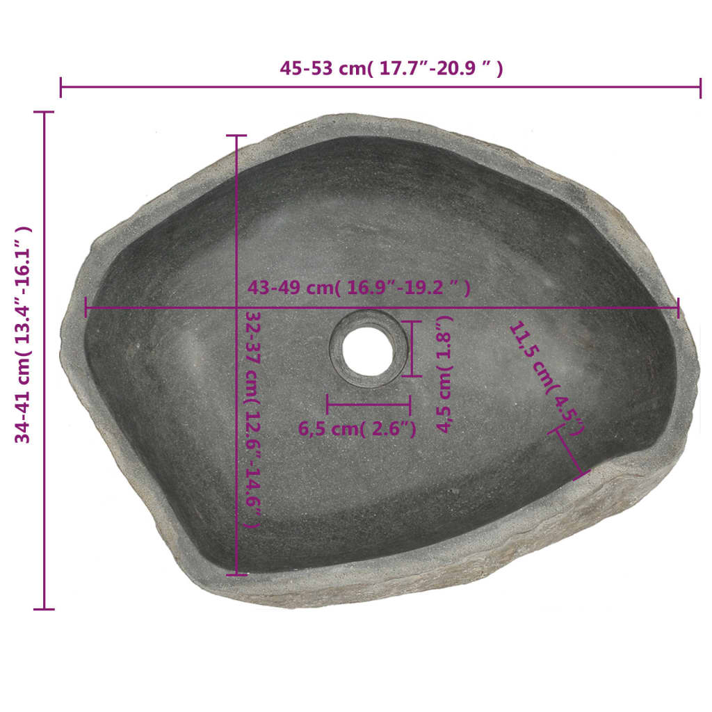 vidaXL Umivalnik iz rečnega kamna ovalen 45-53 cm
