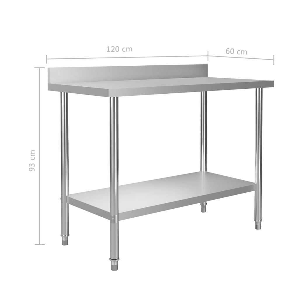 vidaXL Kuhinjska delovna miza z zaščitno ploščo 120x60x93 cm jeklo