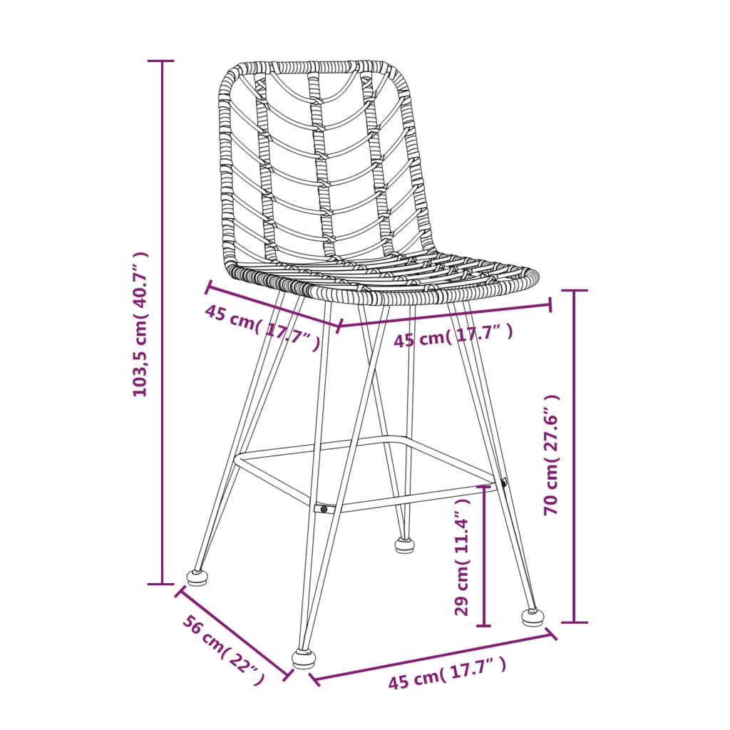 vidaXL Barski stolček 2 kosa 45x56x103,5 cm PE ratan in jeklo