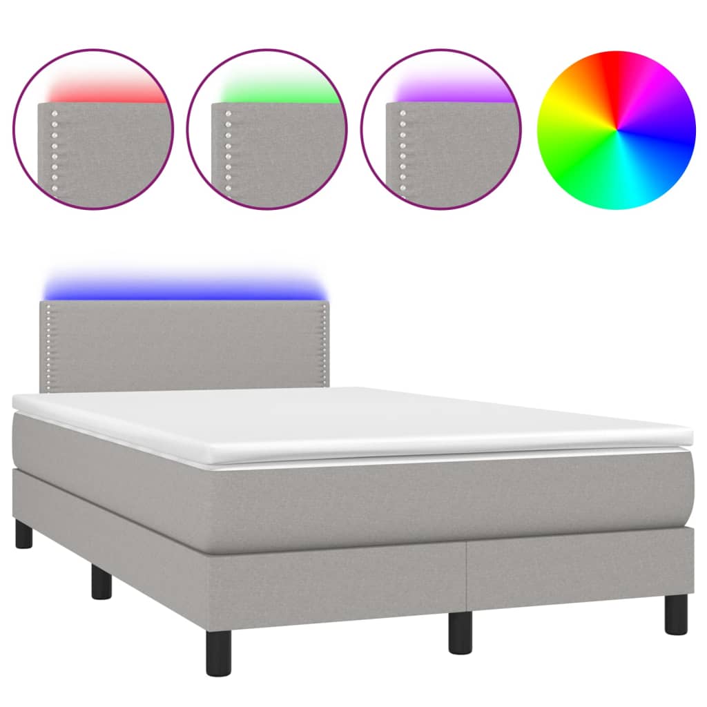 vidaXL Box spring postelja z vzmetnico LED sv. siva 120x200 cm blago