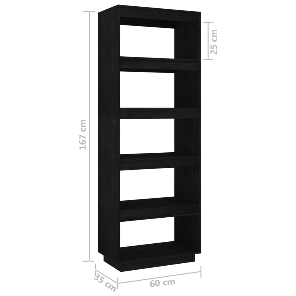 vidaXL Knjižna omara za razdelitev prostora črna 60x35x167 cm borovina