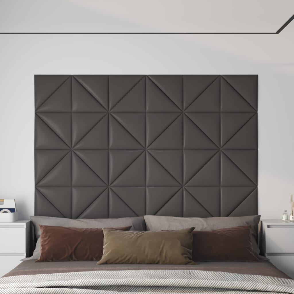 vidaXL Stenski paneli 12 kosov siv 30x30 cm umetno usnje 0,54 m²