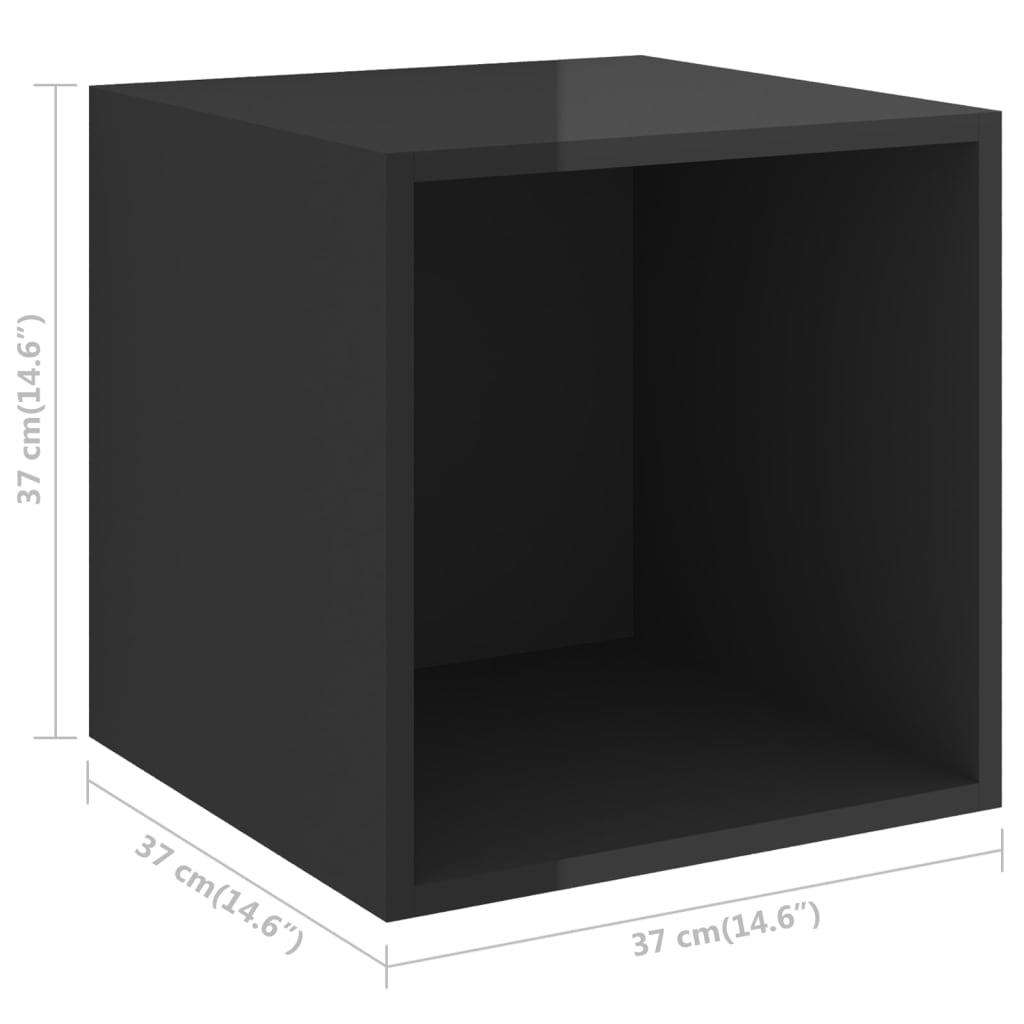vidaXL Stenska omarica 2 kosa visok sijaj črna 37x37x37 cm iverna pl.