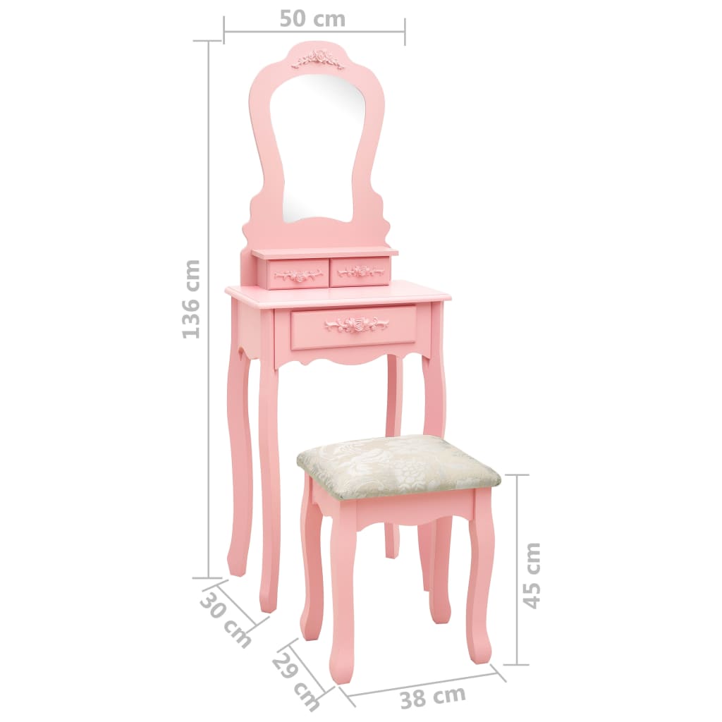 vidaXL Mizica za ličenje s stolčkom roza 50x59x136 cm les pavlovnije