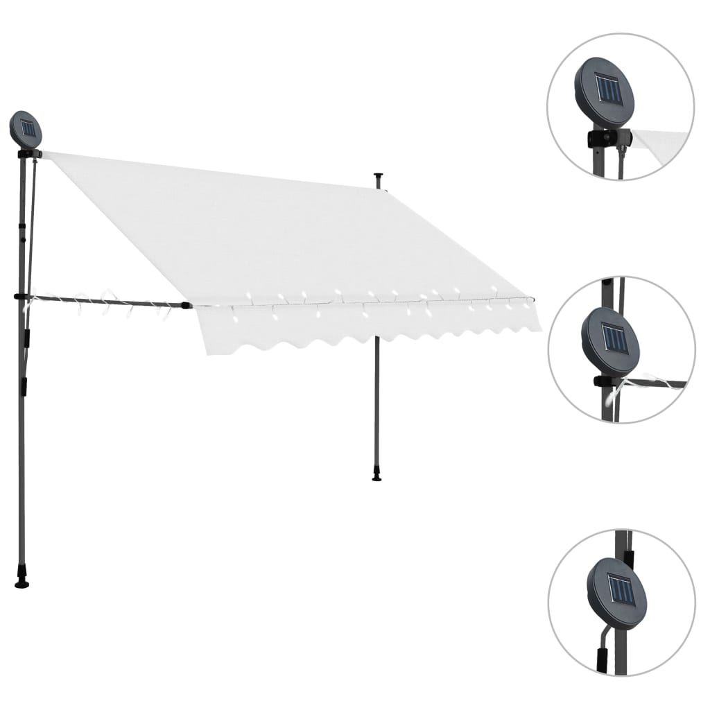 vidaXL Ročno zložljiva tenda z LED lučkami 250 cm krem