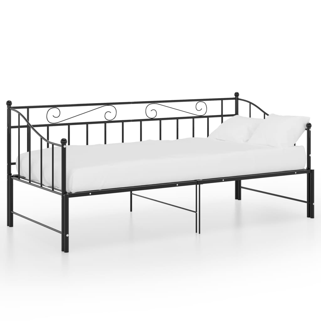 vidaXL Izvlečni posteljni okvir črn iz kovine 90x200 cm