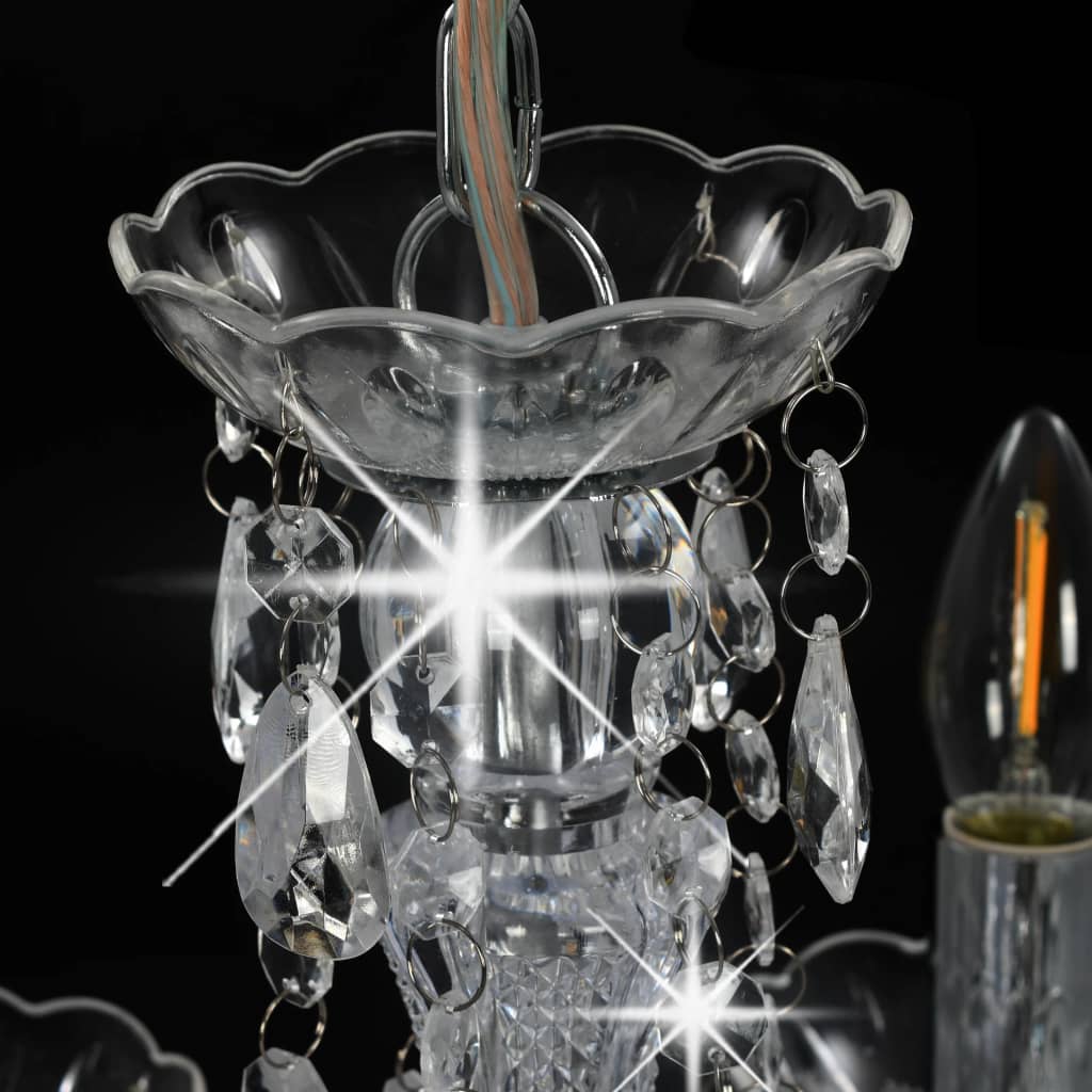 vidaXL Lestenec s kristalnimi kroglicami srebrn okrogel 5 x E14