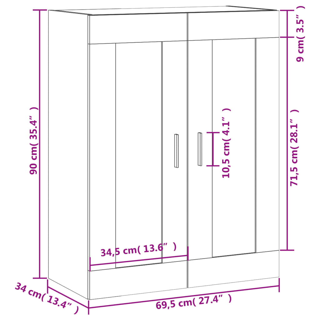 vidaXL Stenska omarica rjavi hrast 69,5x34x90 cm inženirski les