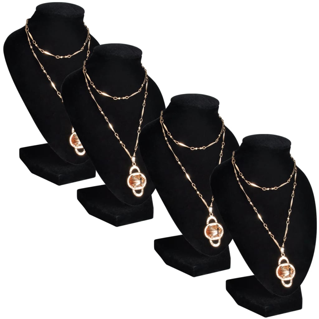 Flanelasto stojalo za ogrlice črno 9 x 8,5 x 15 cm 4 kosi
