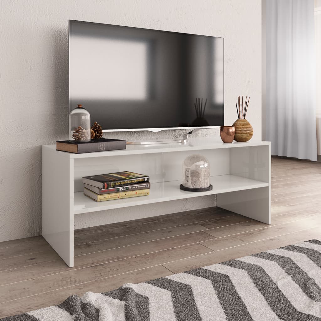 vidaXL TV omarica visok sijaj bela 100x40x40 cm iverna plošča